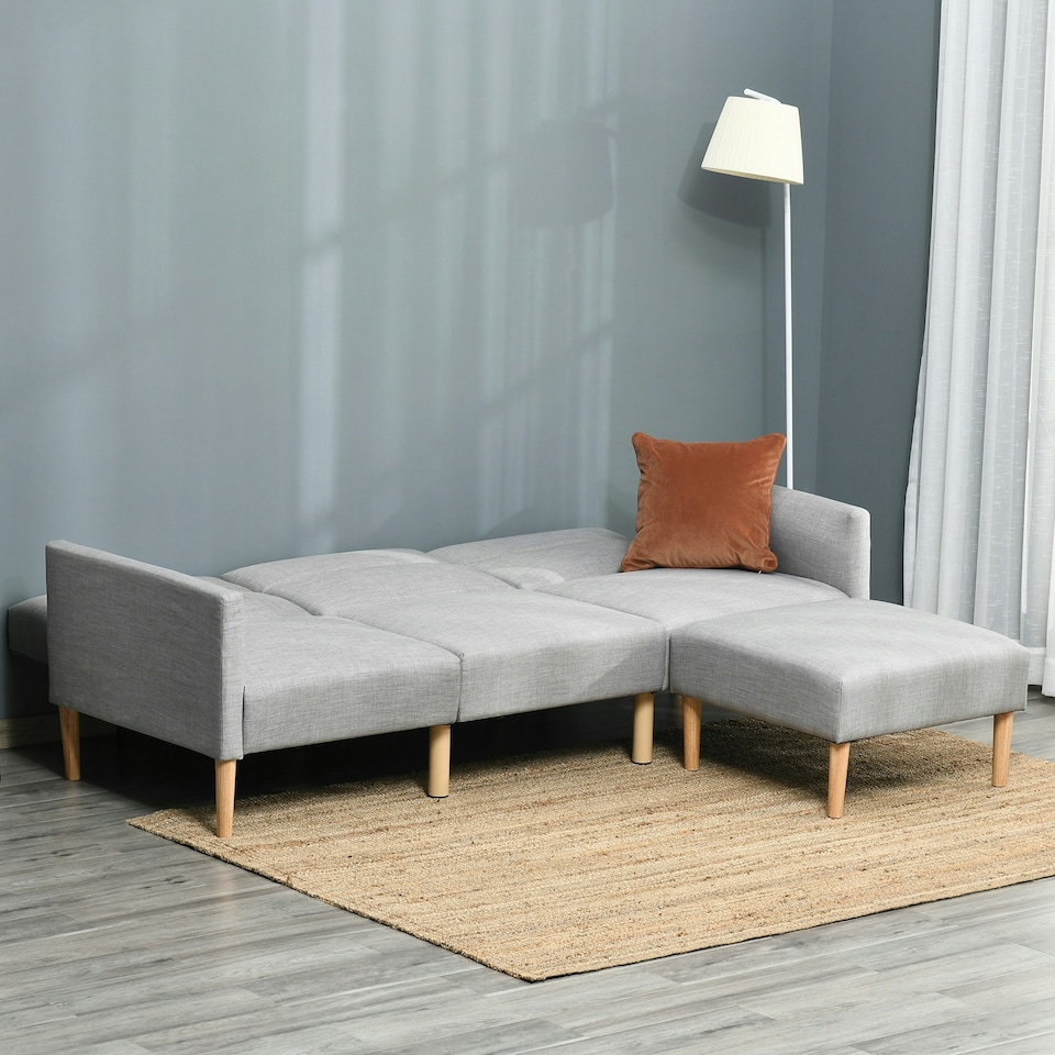 image 1 of HOMCOM Upholstered Sofa bed Reversible Sectional Sofa Set linen-Touch Sleeper