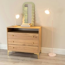 ValueLights Woody Blush Pink Metal Dome Shade Wooden Base Freestanding Floor Lamp