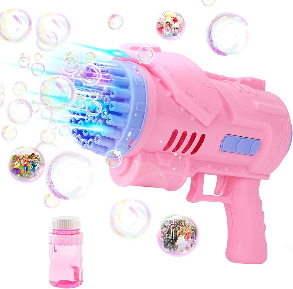image 1 of 40-Hole Bubble Gun - Automatic Bubble Machine for Kids - LED Light-Up Bubble Blower with Bubble Solution - Outdoor Indoor Toy - Pink