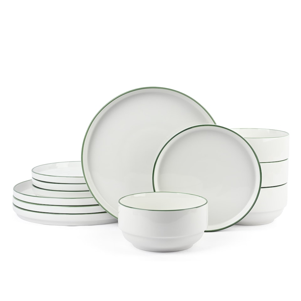 image 1 of 12pc Stackable Green Dinner Set