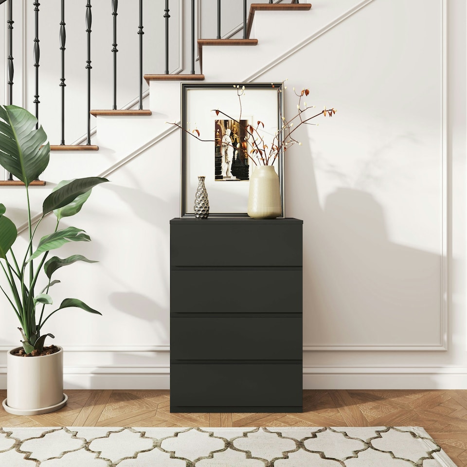 image 1 of HOMCOM Bedroom Chest of Drawers, 4 Drawers Dresser, Drawer Unit, Black