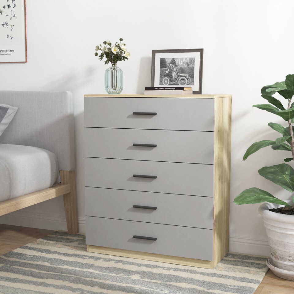 image 1 of Oak 5-Drawer Chest Cabinet | Brown | 1