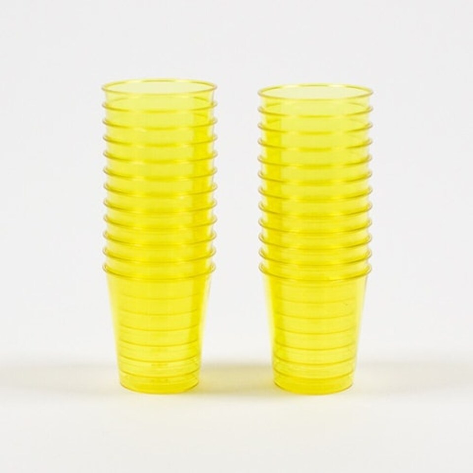 image 1 of Yellow Neon Reusable Plastic Shot Glasses - Pack of 24