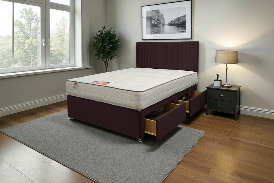 image 1 of Emily Plush Bed Set With Mattress, 2 Drawers Same Side & 24"Headboard
