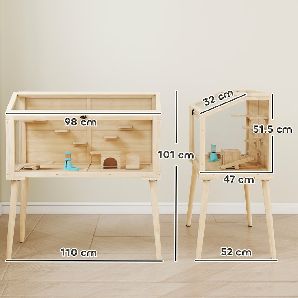 image 1 of PawHut Wooden Hamster Cage, Gerbils Cage with Openable Top and Seesaws