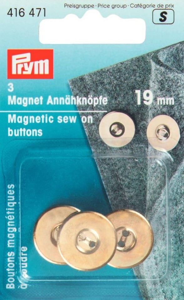 Prym Gold 19mm Magnetic Sew On Buttons for Dressmaking - per pack of 3