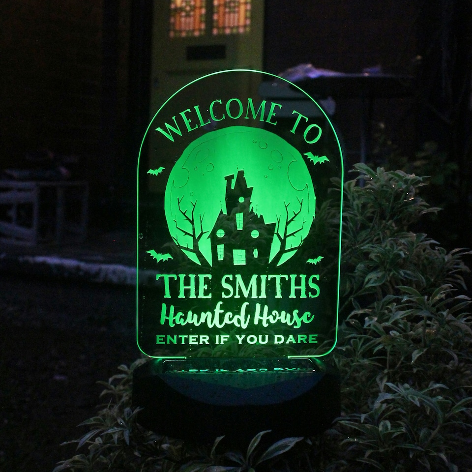 image 1 of Personalised Haunted House Halloween Solar Light