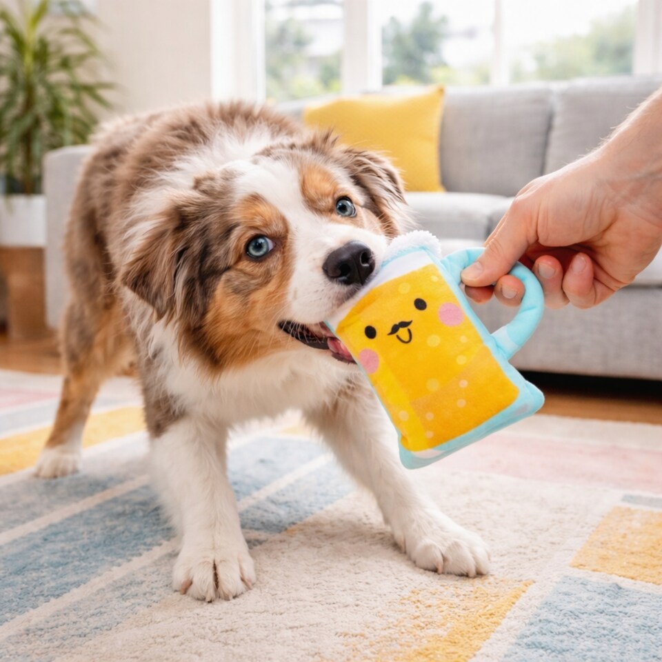 image 1 of Pack of 3 Squeaky Plush Dog Toy Summer Drinks Design Pet Puppy Chew Fetch
