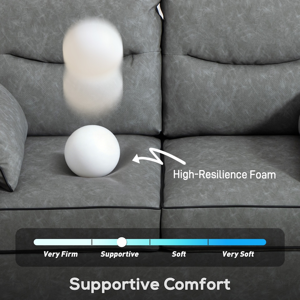 image 1 of HOMCOM 2 Seater Sofa, Modern Loveseat with Thicken Cushion, High-Resilience Foam, Side Pockets, Quick Assembly, Pillows, Faux Leather Upholstered Sofa for Living Room, Bedroom, Home Office, Grey | Grey | Grey | Two Seater