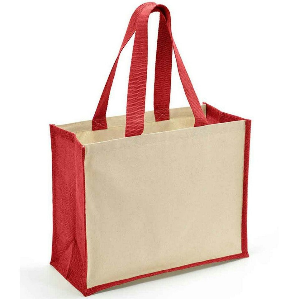 Brand Lab Jute Canvas Shopper - Natural/Red - One Size Cream