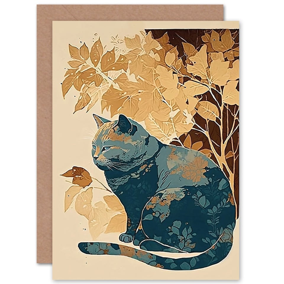 image 1 of Countryside Shrub Bush Autumn Cat Birthday Card