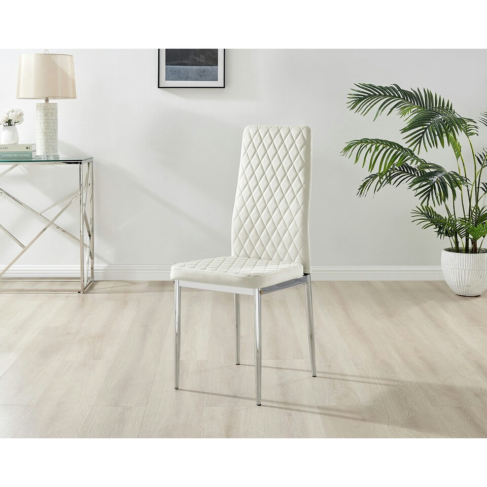 image 1 of Furniturebox 4x Milan Dining Chair Cream Velvet Silver Legs