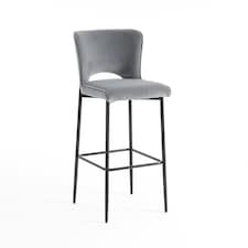 Lily Velvet Bar Stool Padded Seat Metal Legs (Grey)