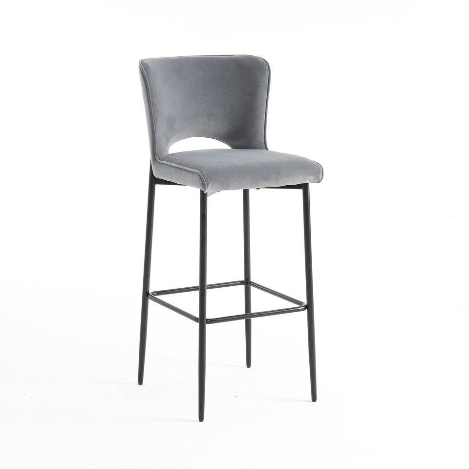 image 1 of Lily Velvet Bar Stool Padded Seat Metal Legs (Grey)