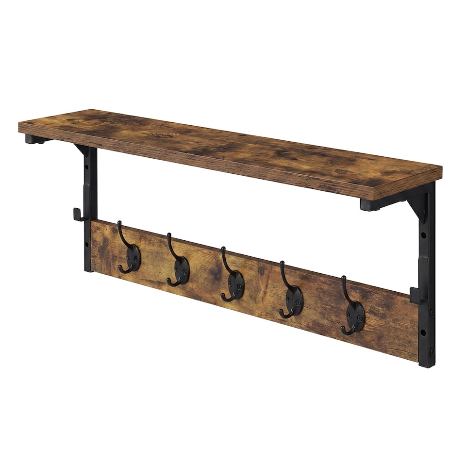 image 1 of Levede Coat Rack Wall Mounted Shelf 7 Hooks Heavy Duty Entryway Storage Brown