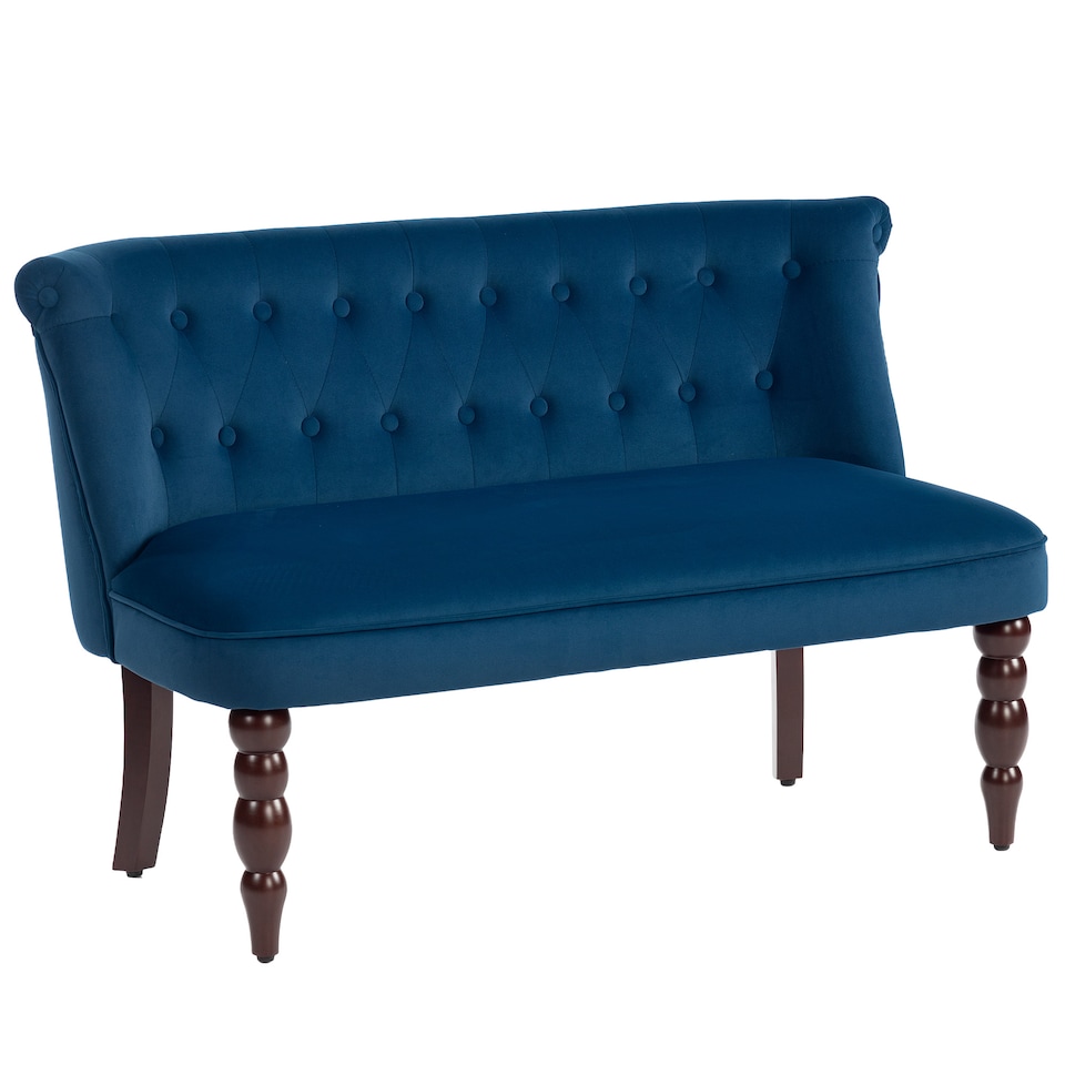 image 1 of HOMCOM Velvet 2 Seater Sofa, Button Tufted Wingback Loveseat with Rubber Wood Legs for Living Room, Bedroom, Dark Blue | Blue | Two Seater