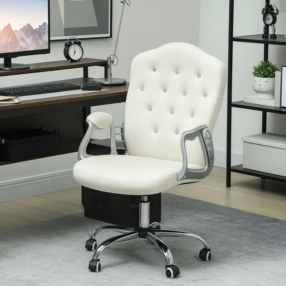 image 1 of Vinsetto Home Office Chair with Adjustable Height Tilt Function Cream White | Cream | White | One Size