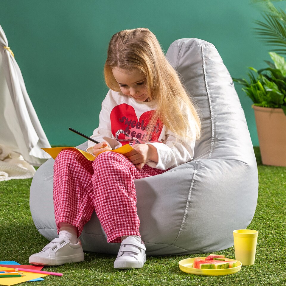 image 1 of icon Kids Recliner Beanbag Indoor and Outdoor Grey Set of 2