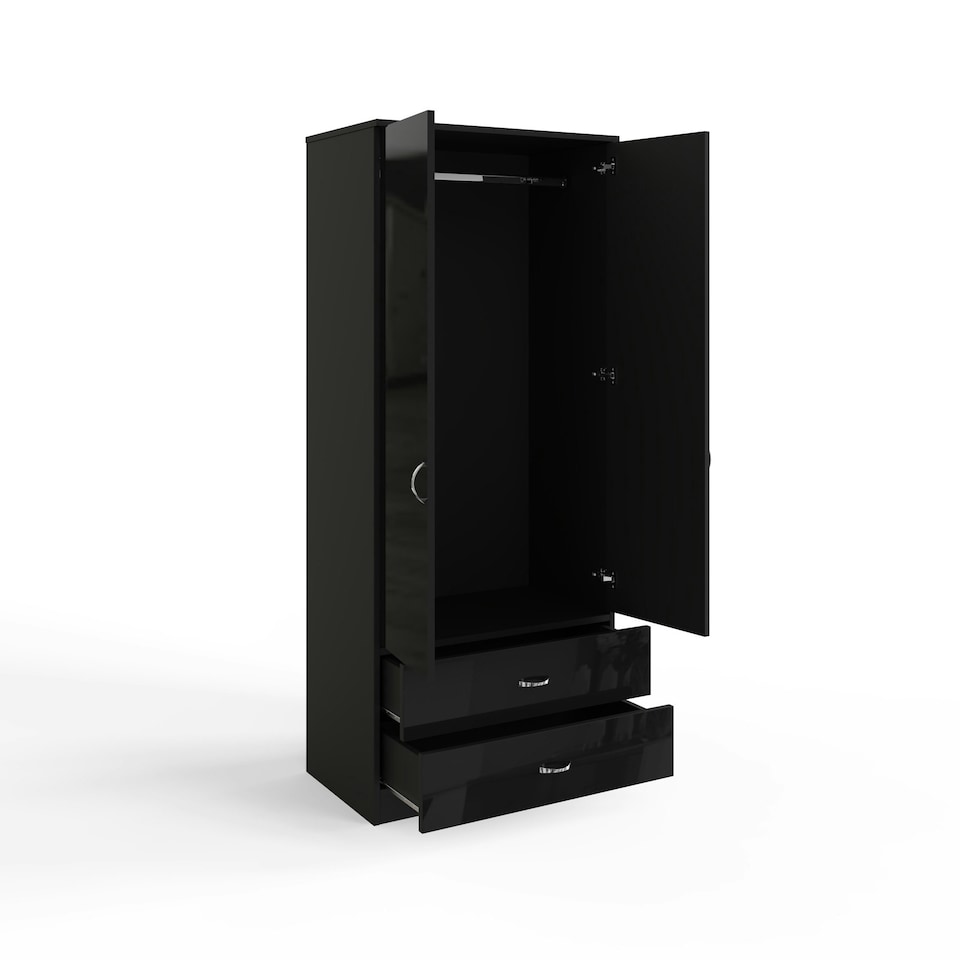 image 1 of FWStyle Chilton Combination Wardrobe 2 Door 2 Drawer - Black Gloss Front Black