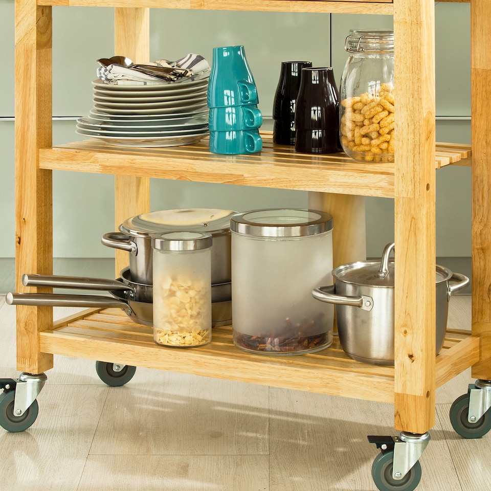image 1 of SoBuy Kitchen Trolley on Wheels, Solid Wood, 31.5 x 15.75 x 35.4 inches, 18.9 kg - FKW24-N
