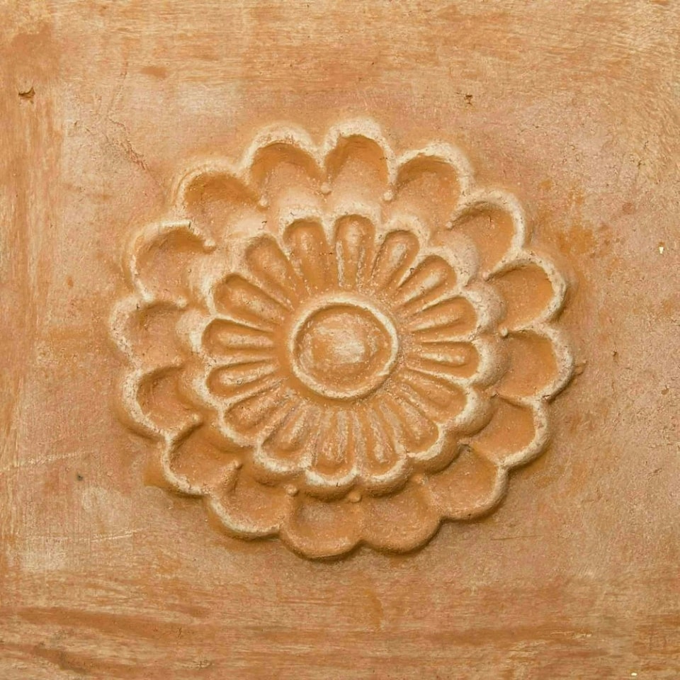 image 1 of Primrose Garden Large Terracotta Red Trough Planter With Decorative Detail 80cm