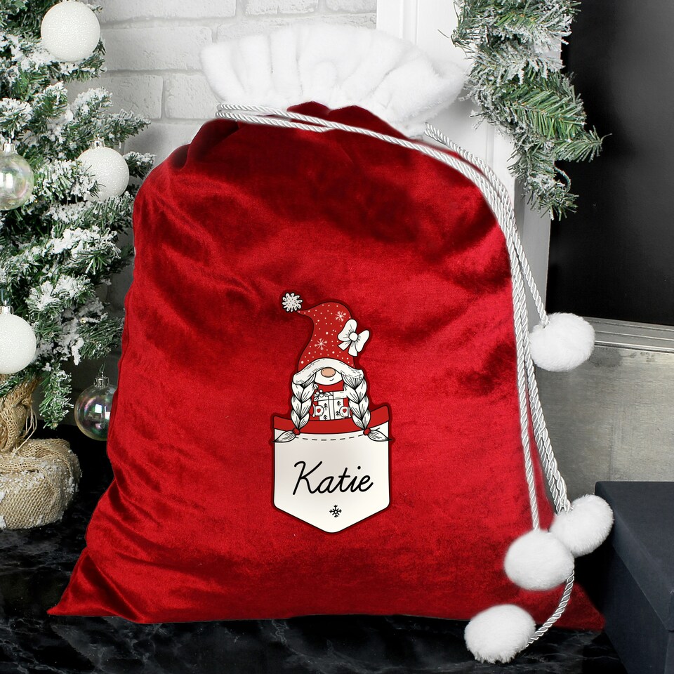 image 1 of Personalised Gonk Family Red Christmas Sack - Girl