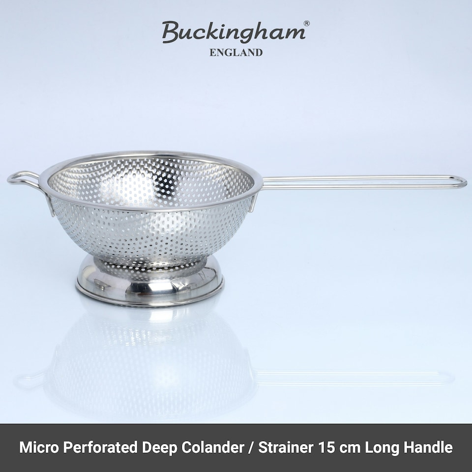 image 1 of Buckingham Stainless Steel Micro-perforated Deep Colander / Strainer 16.5 cm Long Handle