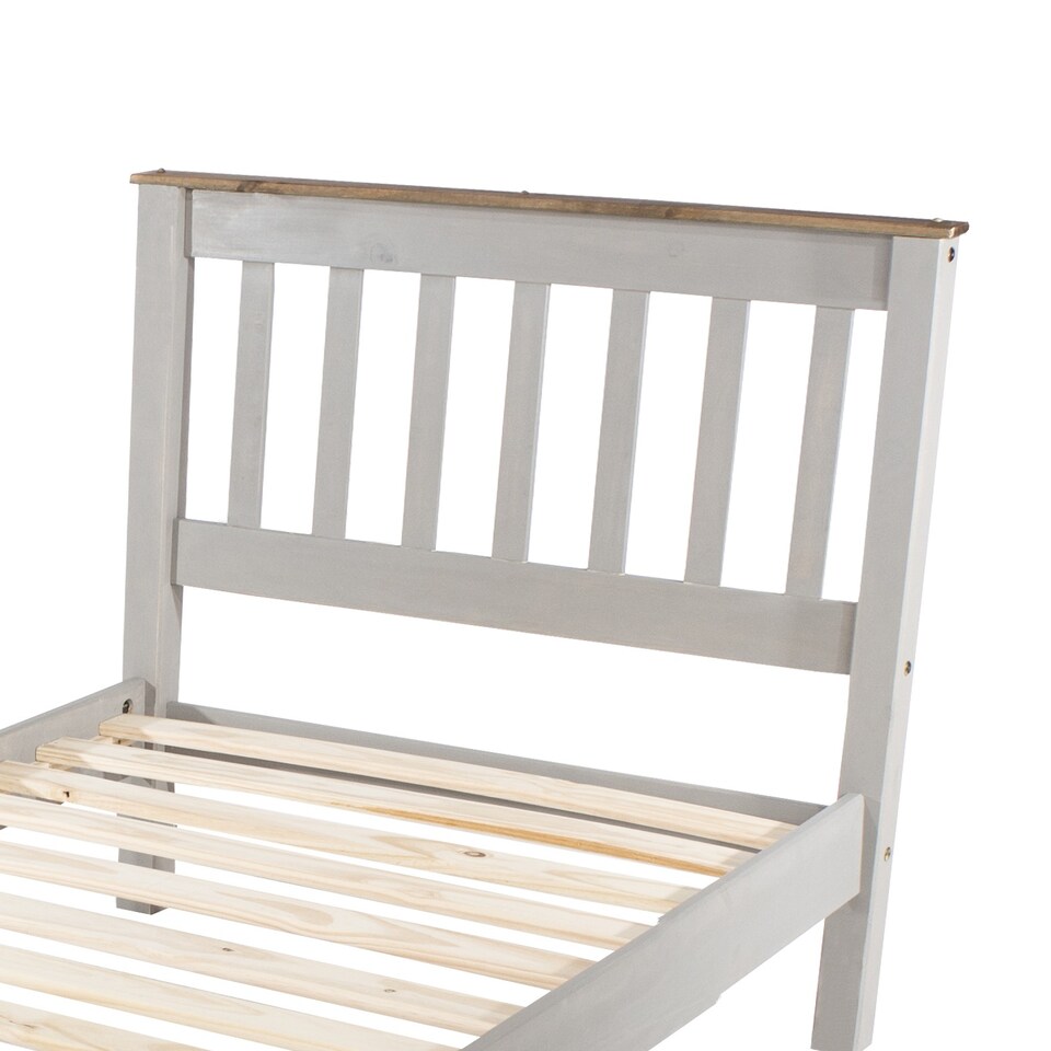 image 1 of Corona Solid Pine Single Bedstead - Antique Wax or Grey Wax Finish with Solid Wood Slats | Grey | Grey | Single | 1