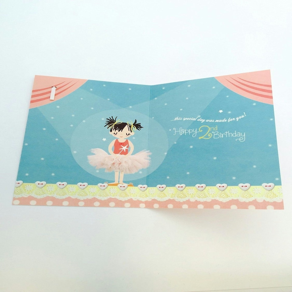 image 1 of Girls Ballerina 2nd Happy Birthday Greeting Card With Badge, By Hallmark
