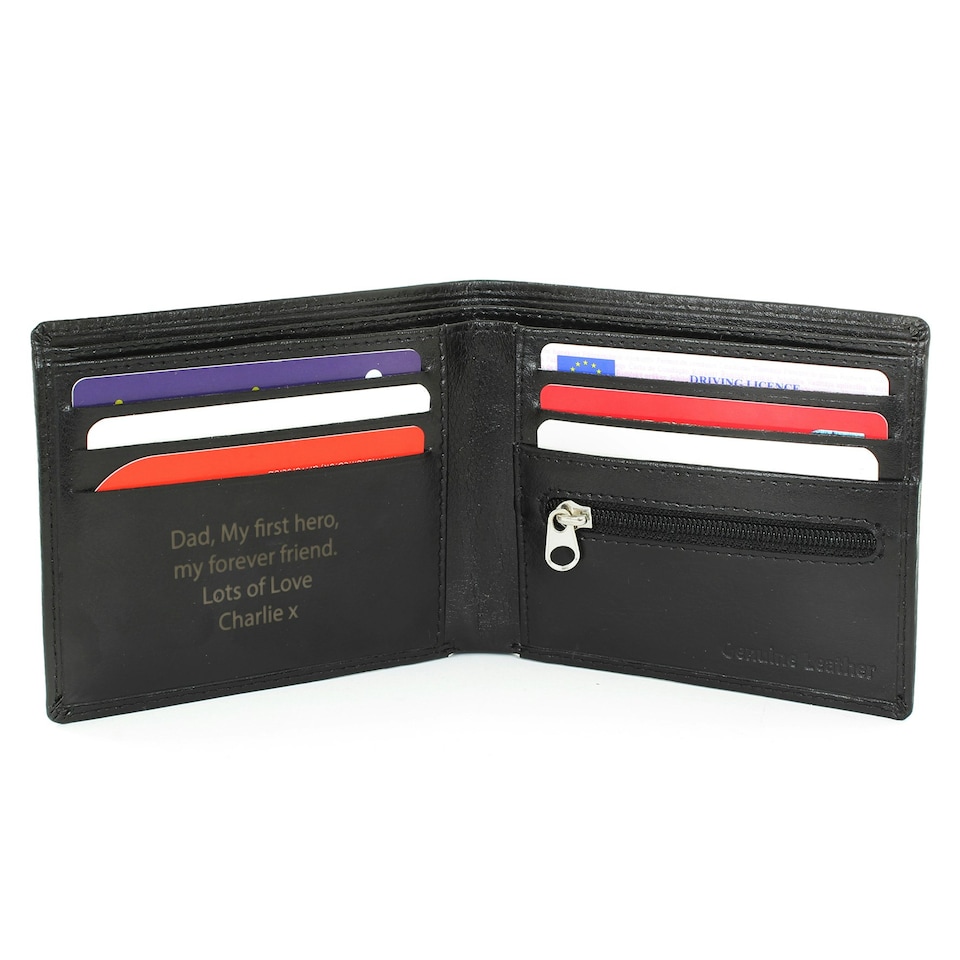 image 1 of Personalised Black Leather Wallet Black