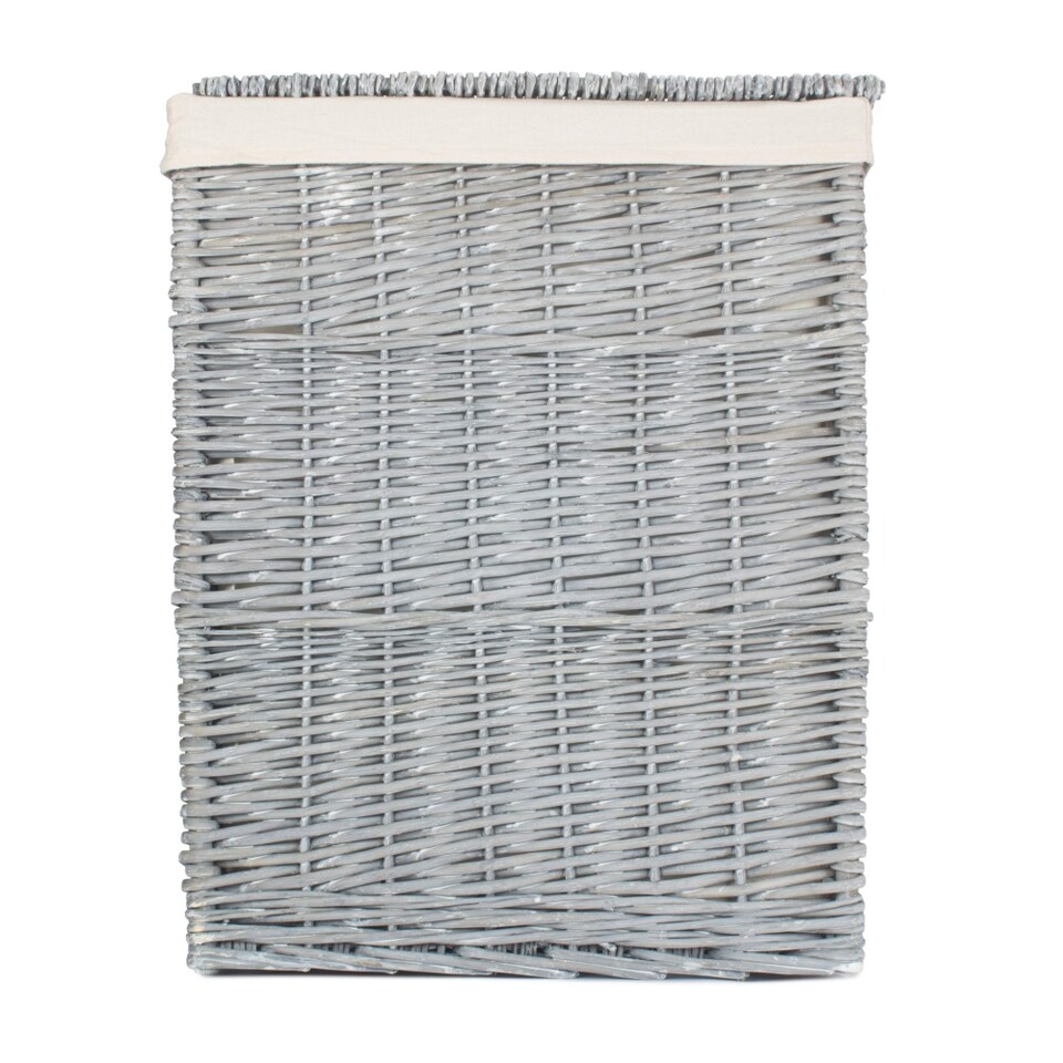 image 1 of Small Grey Wash Square Laundry Basket with White Lining | White | White