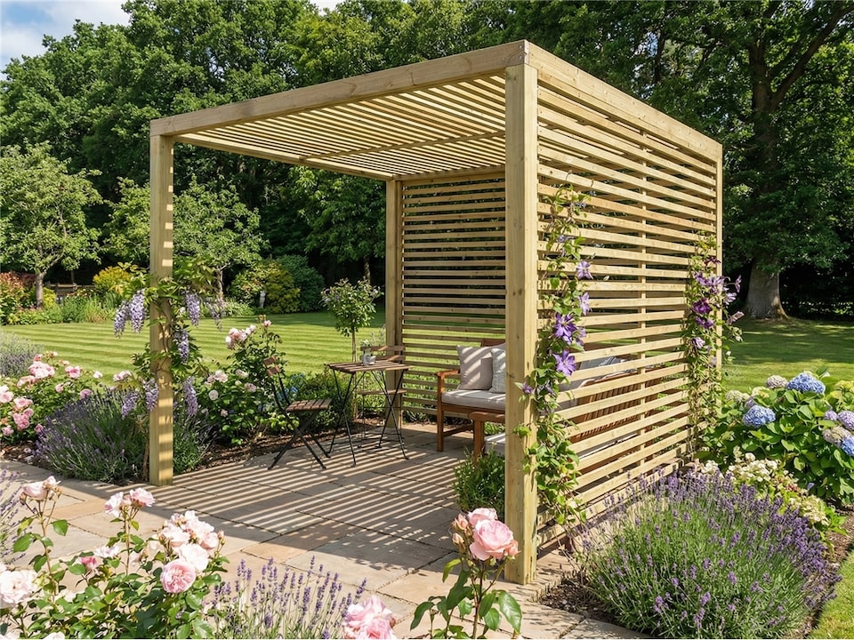 image 1 of eDecks Retreat Slatted Garden Gazebo, 1800 x 1800mm with Bolt Down Anchors
