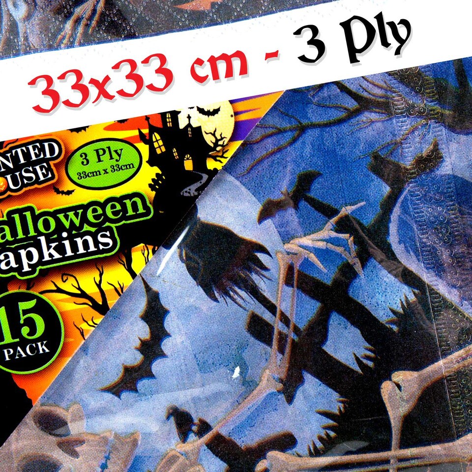 image 1 of PMS Halloween Napkins - Spooky 3-Ply Novelty Serviettes, Pack of 15