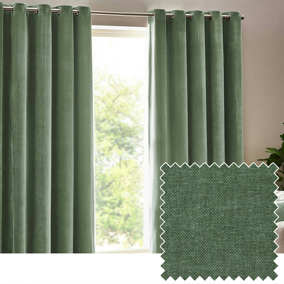 image 1 of Yard Heavy Chenille Velvet Eucalyptus Eyelet Curtains (W)229cm x (D)183cm | Multi
