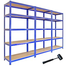 3 x Monster Racking T-Rax Metal Storage Shelves, Blue, 90cm W, 45cm D Blue