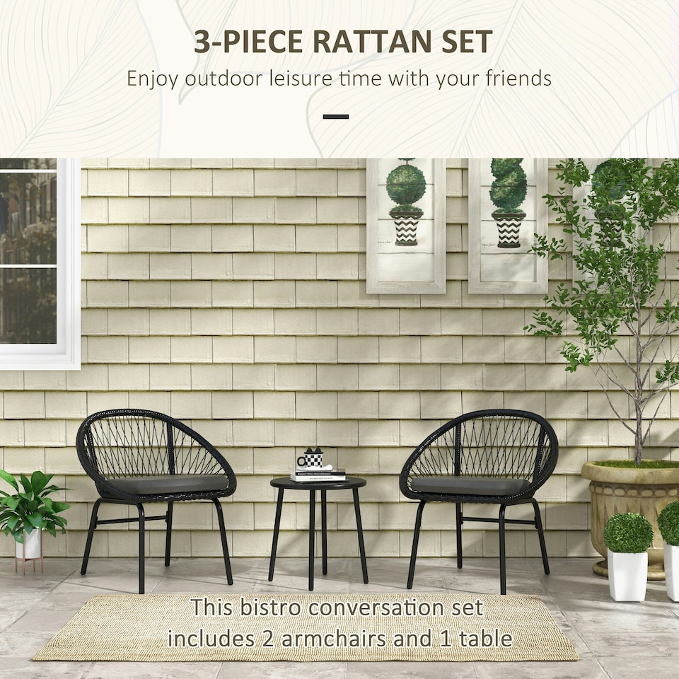 image 1 of Outsunny 3 Piece Garden Furniture Set, Bistro Set withChairs&1 Table