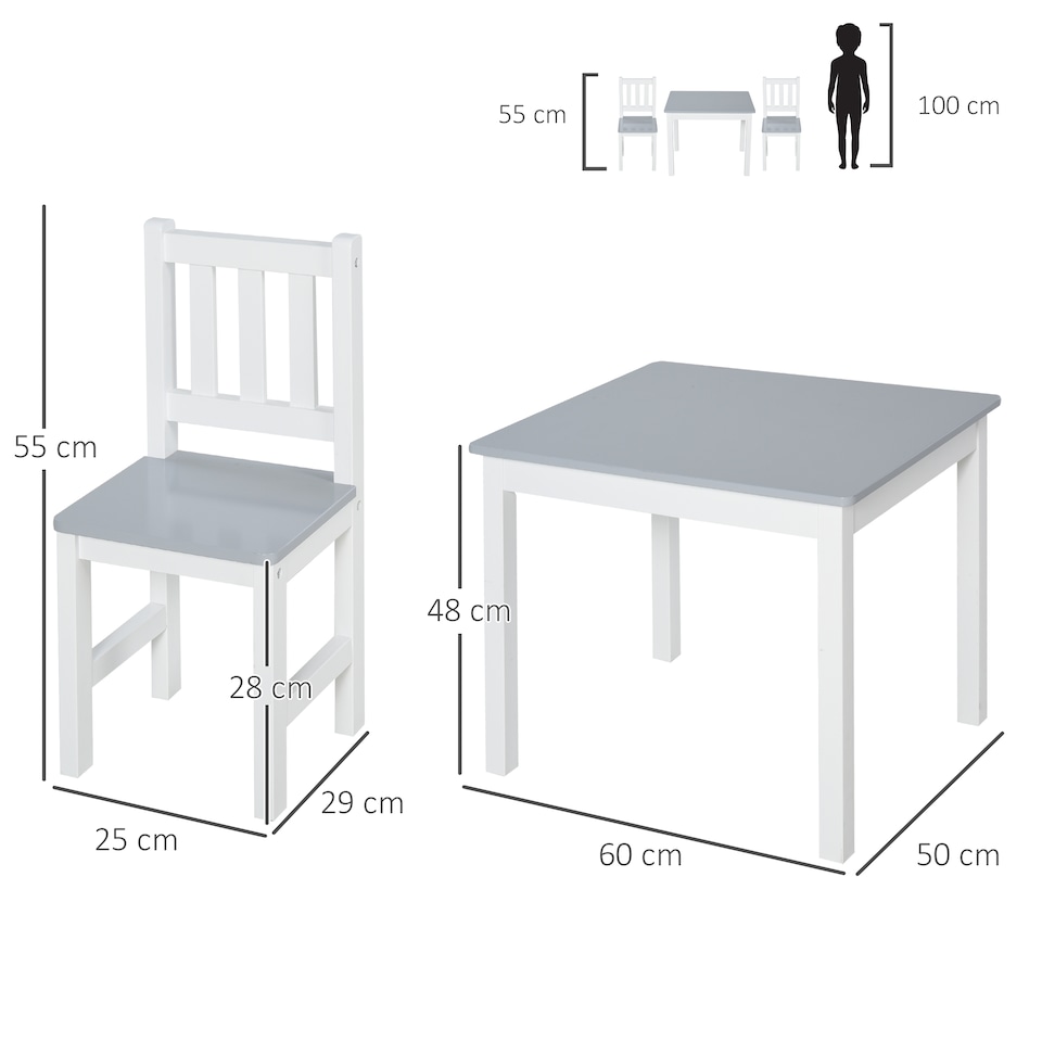 image 1 of HOMCOM Kids Table and 2 Chairs Set 3 Pieces Toddler Multi-usage Desk Indoor Grey