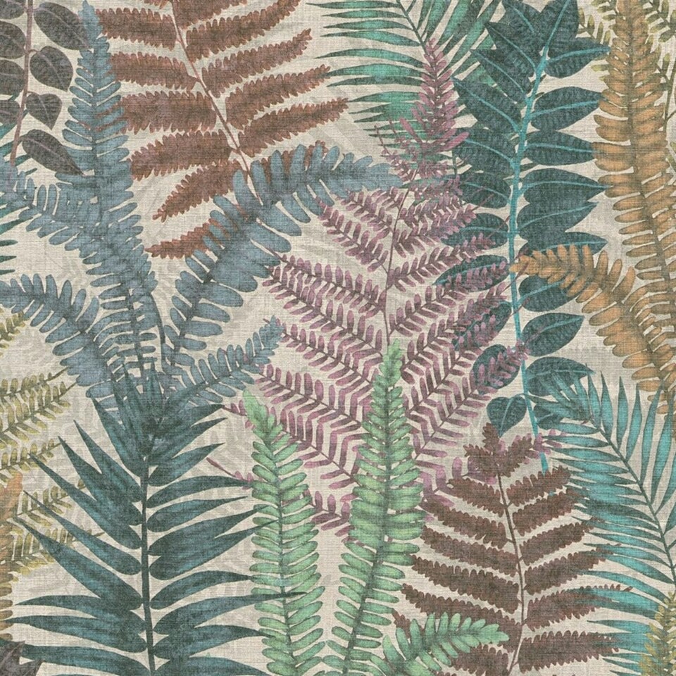 image 1 of AS Creation Famous Garden Fern Textured Wallpaper - Brown/Blue/Green - One Size Brown