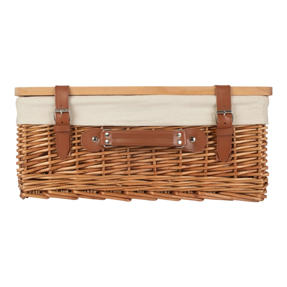 image 1 of 41cm Double Steamed White Lined Willow Empty Picnic Basket with Pinewood Lid | Brown | Brown | M | 1