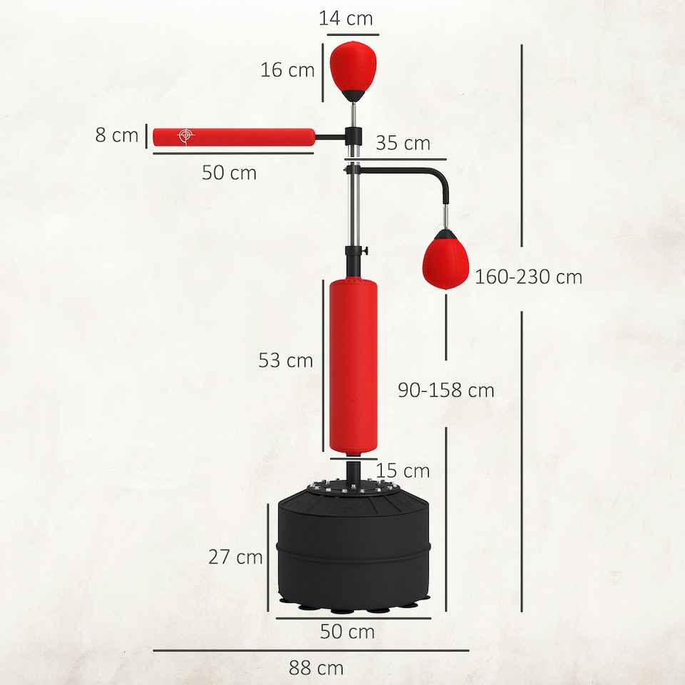 image 1 of HOMCOM 4-in-1 Boxing Punching Bag Free Standing with 2 Speed Balls, 360° Relax Bar, PU-Wrapped Boxing Bag and Fillable Base, 160-230cm Adjustable Height Red