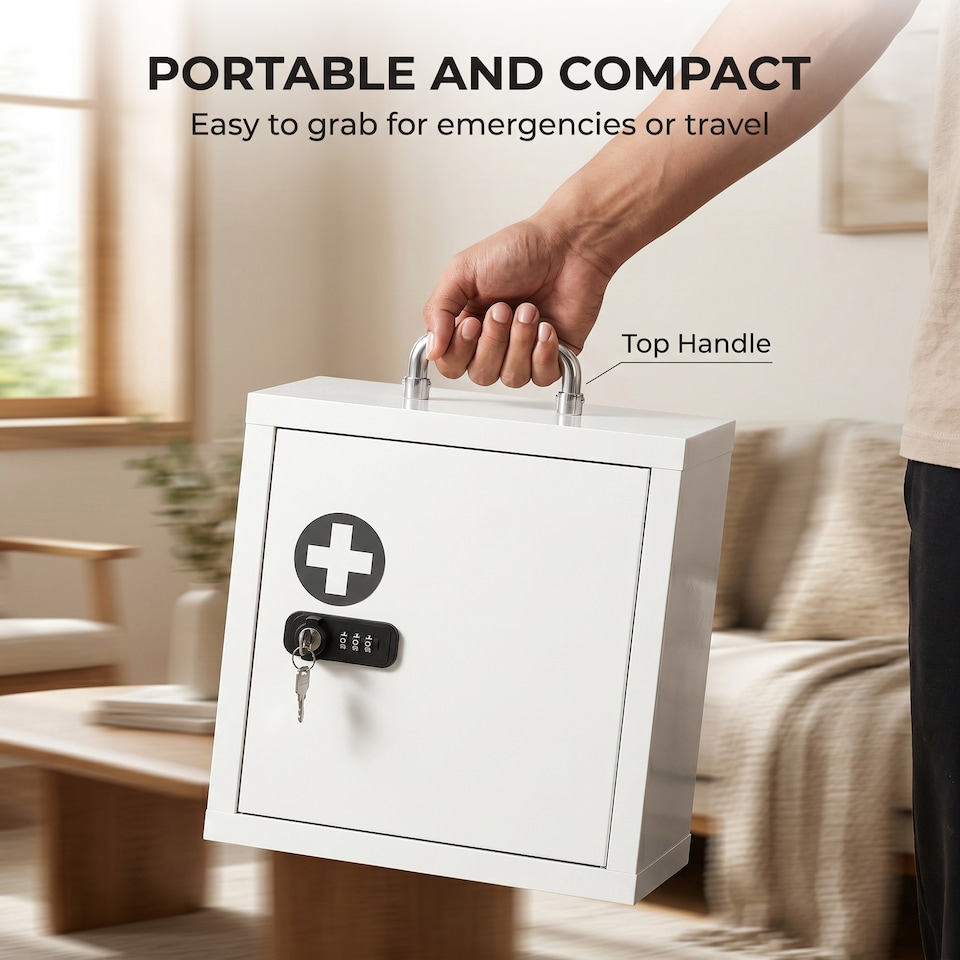 image 1 of HOMCOM Medicine Cabinet, Medical Cabinet w/ Combination and Key Lock, White