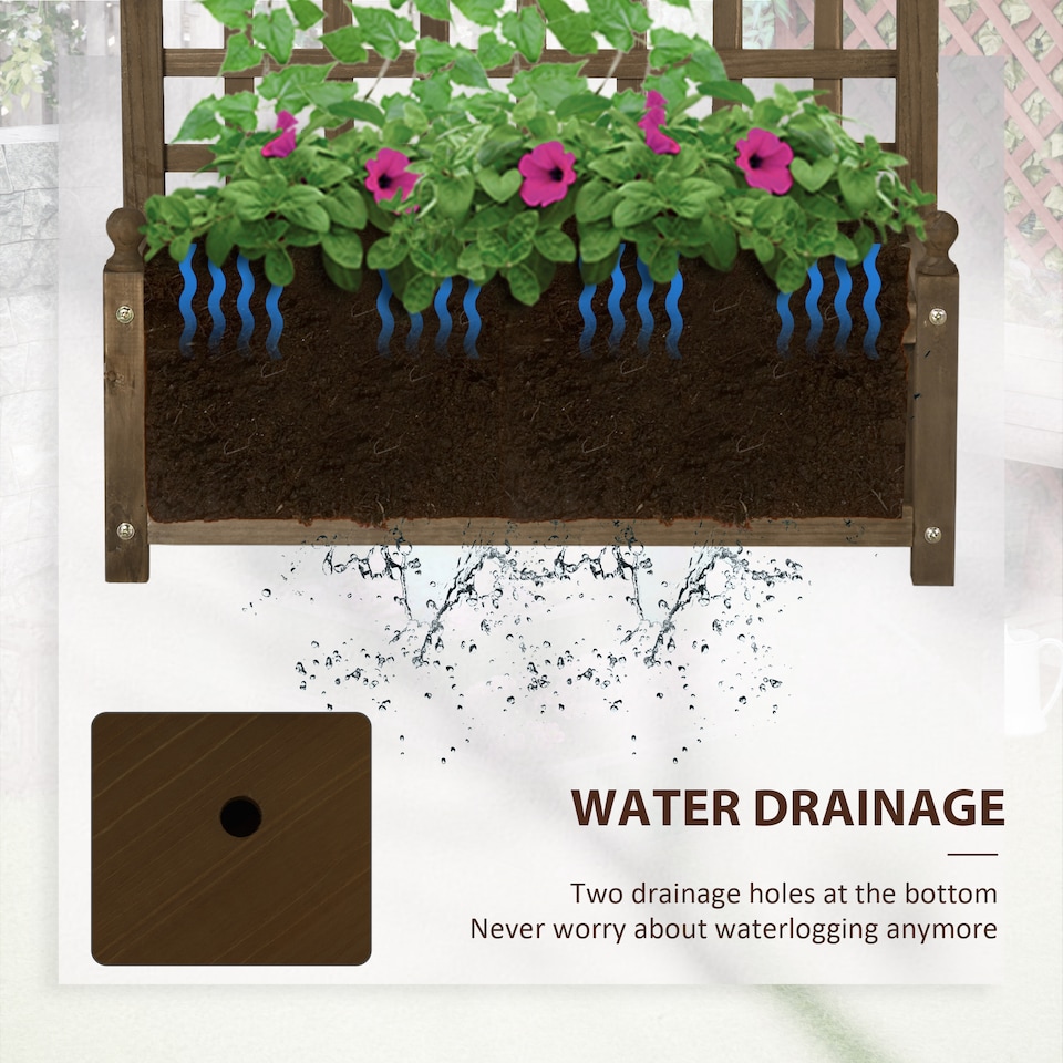 image 1 of Outsunny Raised Garden Bed with Trellis Garden Planters Indoor Outdoor Brown | Brown | Brown