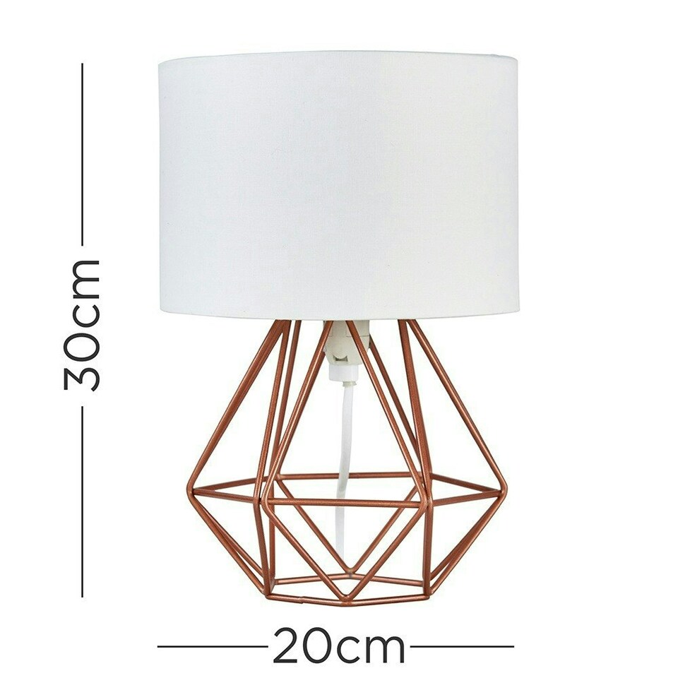 image 1 of ValueLights Pair of Small Copper Metal Basket Cage Table Lamps with a White Fabric Shade - Complete with 4w LED Golfball Bulbs 3000K Warm White White