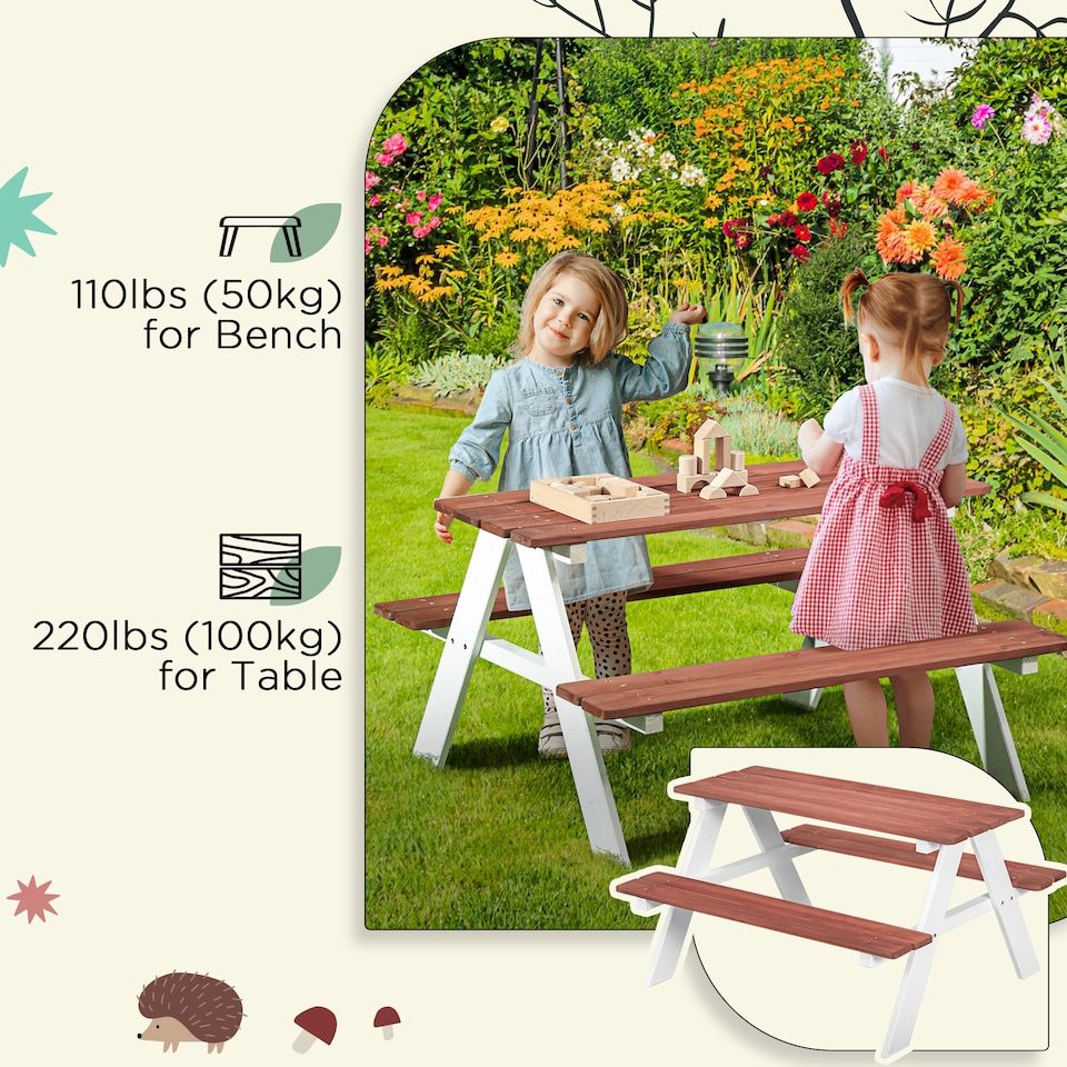 image 1 of Outsunny Kids Picnic Table, Wooden Table and Bench Set for 3-8 Years, Brown