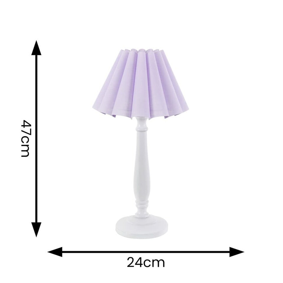 image 1 of ValueLights Victoria White Wood Table Lamp Lilac Scallop Shade and Bulb
