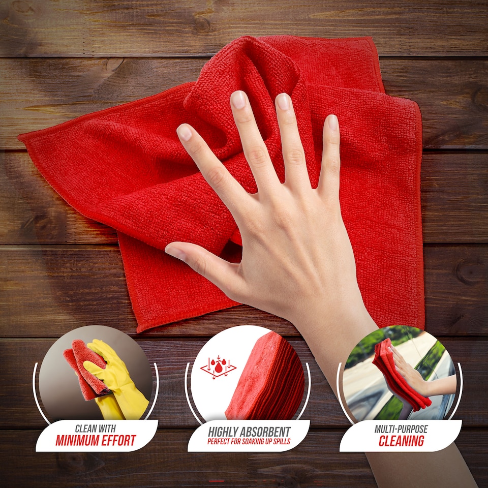 image 1 of Microfibre Cleaning Cloth 40x40cm Super Absorbent Lint Free Microfiber Cloths Cleaning for Home, Kitchen, Mirrors, Car - Pack of 20