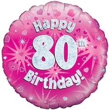 Oaktree 18 Inch Happy 80th Birthday Pink Holographic Balloon - Pink/Silver - One Size