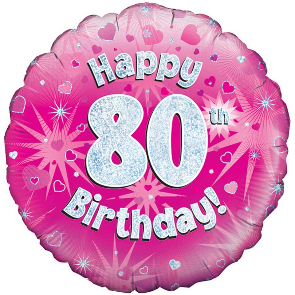 Oaktree 18 Inch Happy 80th Birthday Pink Holographic Balloon - Pink/Silver - One Size