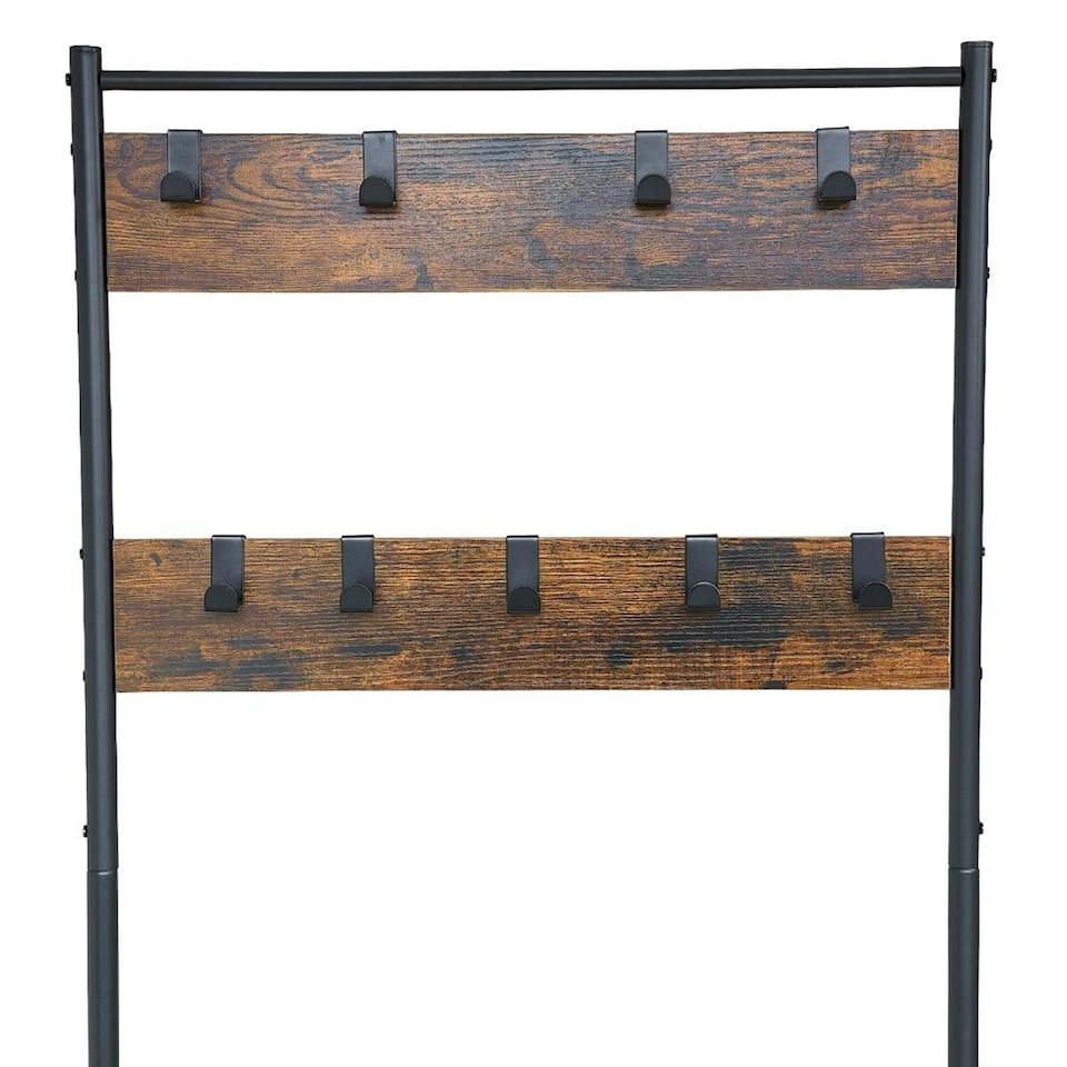 image 1 of Coat Rack Stand with Shoe Storage Bench 9 Hooks Rustic Light Brown Entrance Hall House of Home Rustic Brown Brown | Light Rustic Brown | One Size