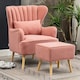 image 2 of Living and Home Curved Back Armchair with Lumbar Pillow and Footstool - Ash Pink